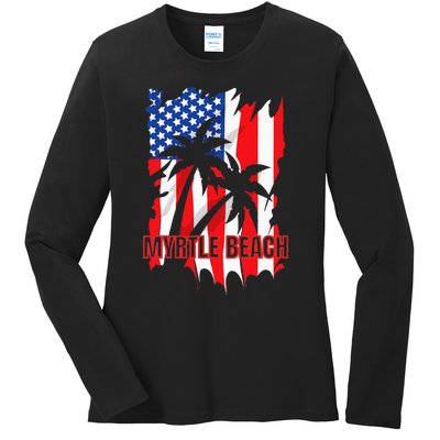 Myrtle Beach Vacation American Flag Ladies Long Sleeve Shirt