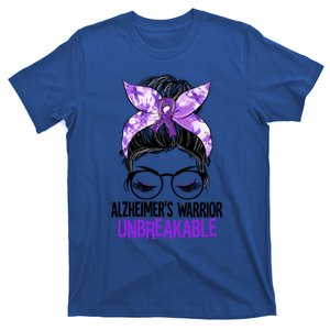 Messy Bun With Glasses Alzheimer's Warrior Unbreakable Cool Gift T-Shirt