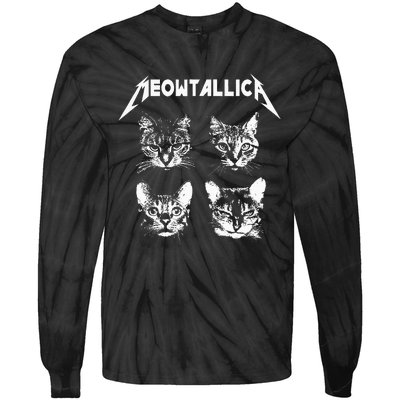 Meowtallica Black White Funny Parody Band Cat Kitten Lover Tie-Dye Long Sleeve Shirt