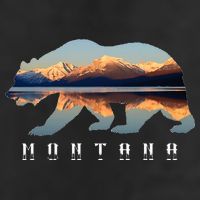 Montana Bear With Glacier National Park Lake Image Souvenir 7 Panel Mesh Trucker Snapback Hat