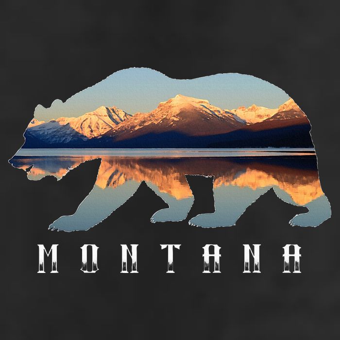 Montana Bear With Glacier National Park Lake Image Souvenir 7 Panel Mesh Trucker Snapback Hat