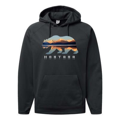 Montana Bear With Glacier National Park Lake Image Souvenir Performance Fleece Hoodie