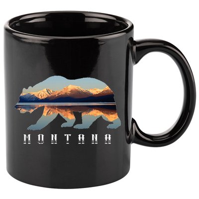Montana Bear With Glacier National Park Lake Image Souvenir 11oz C Handle Ceramic Mug