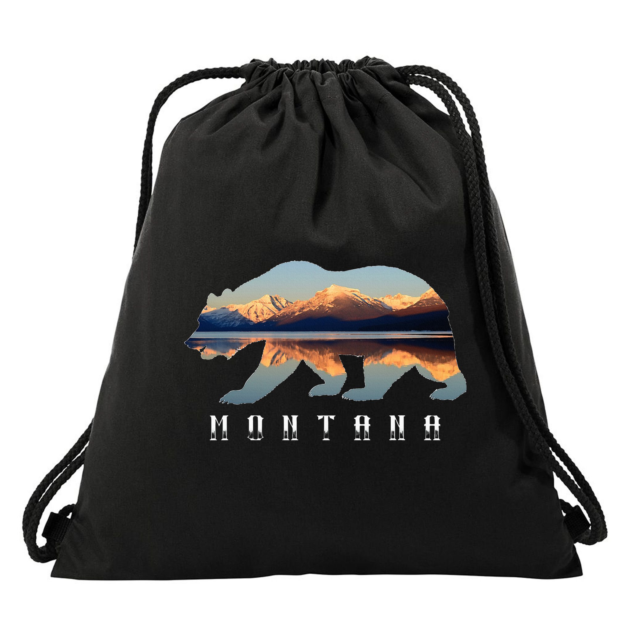Montana Bear With Glacier National Park Lake Image Souvenir Drawstring Bag