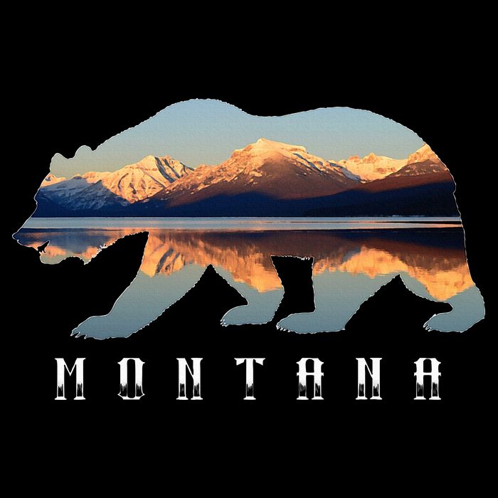 Montana Bear With Glacier National Park Lake Image Souvenir Drawstring Bag