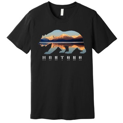 Montana Bear With Glacier National Park Lake Image Souvenir Premium T-Shirt