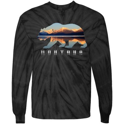 Montana Bear With Glacier National Park Lake Image Souvenir Tie-Dye Long Sleeve Shirt