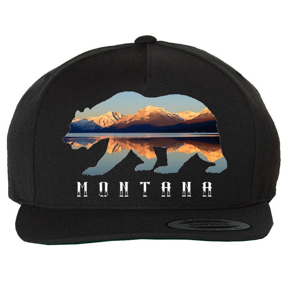 Montana Bear With Glacier National Park Lake Image Souvenir Wool Snapback Cap