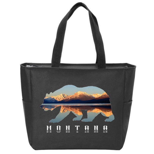 Montana Bear With Glacier National Park Lake Image Souvenir Zip Tote Bag
