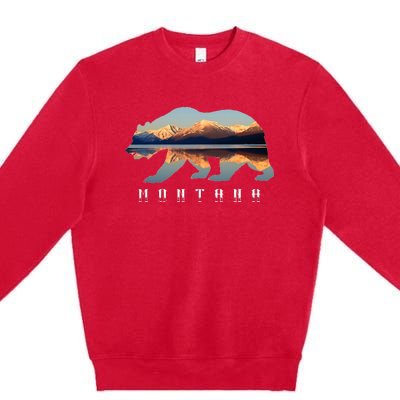 Montana Bear With Glacier National Park Lake Image Souvenir Premium Crewneck Sweatshirt