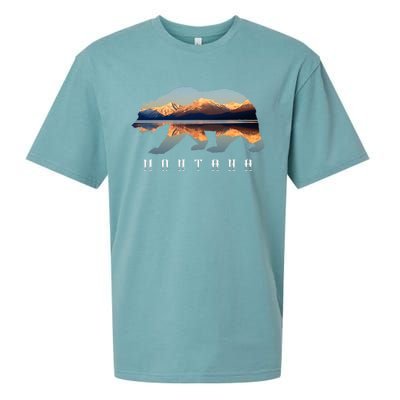 Montana Bear With Glacier National Park Lake Image Souvenir Sueded Cloud Jersey T-Shirt