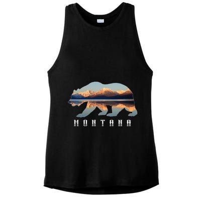 Montana Bear With Glacier National Park Lake Image Souvenir Ladies PosiCharge Tri-Blend Wicking Tank
