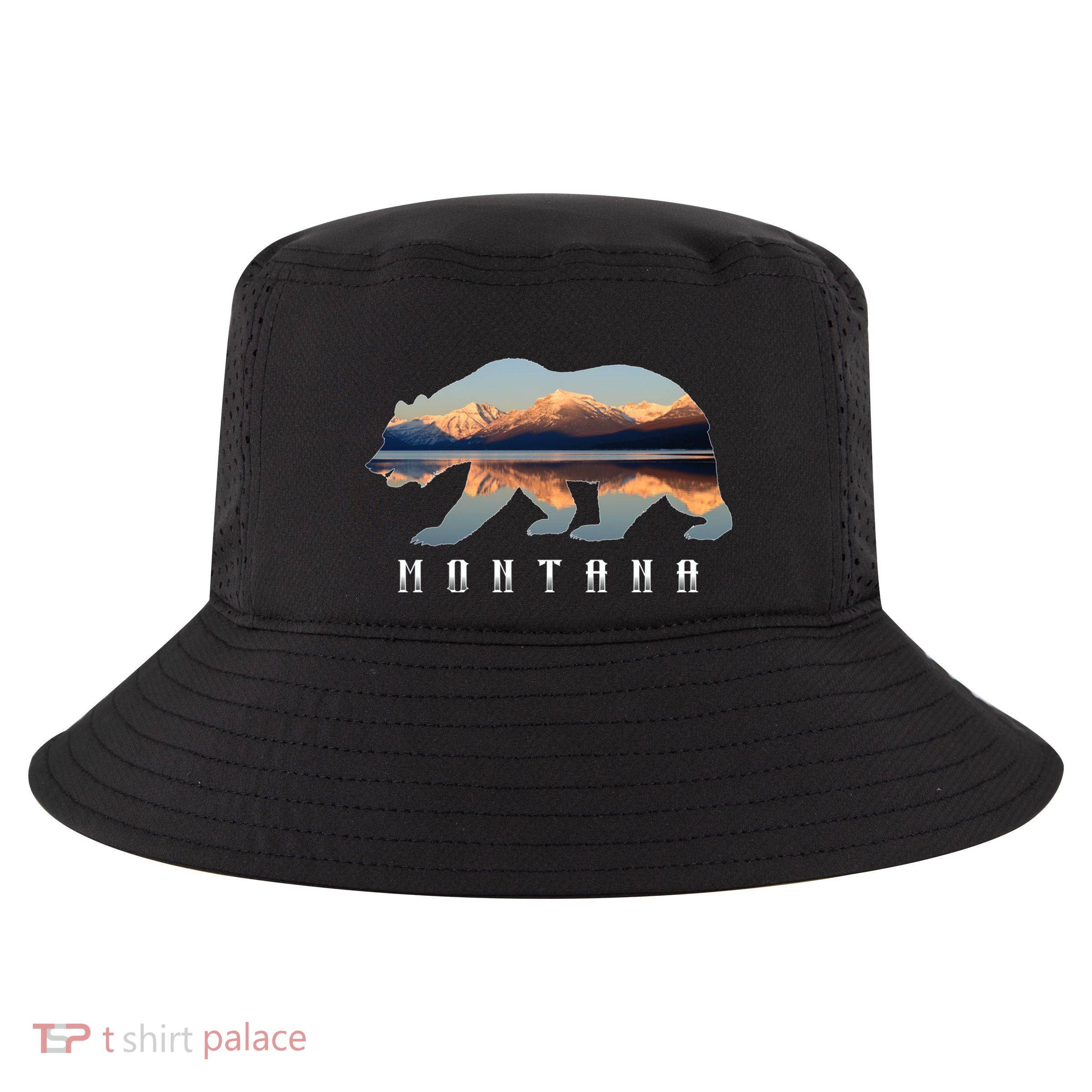 Montana Bear With Glacier National Park Lake Image Souvenir Cool Comfort Performance Bucket Hat