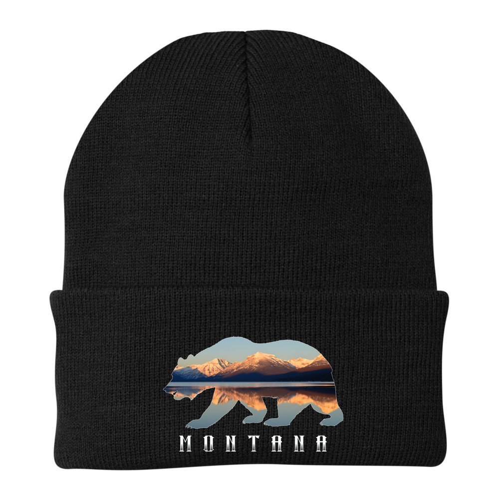 Montana Bear With Glacier National Park Lake Image Souvenir Beanie