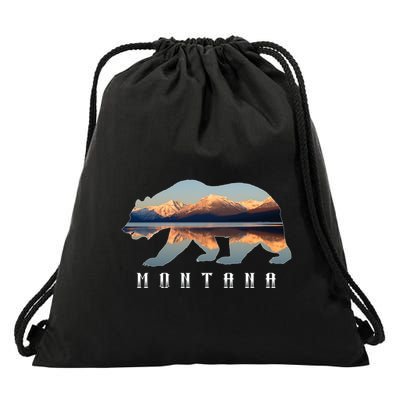 Montana Bear With Glacier National Park Lake Image Souvenir Drawstring Bag