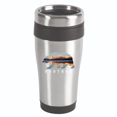 Montana Bear With Glacier National Park Lake Image Souvenir 16oz Travel Tumbler