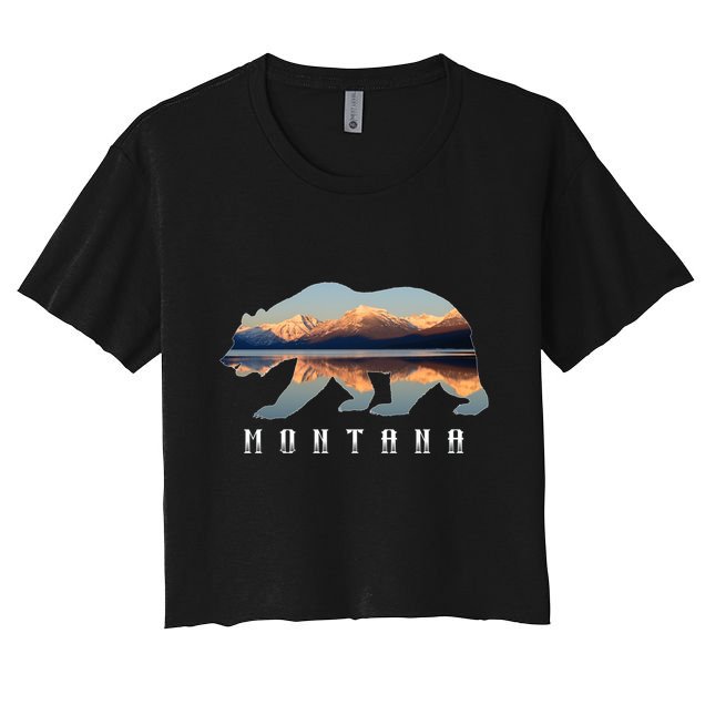 Montana Bear With Glacier National Park Lake Image Souvenir Crop Top