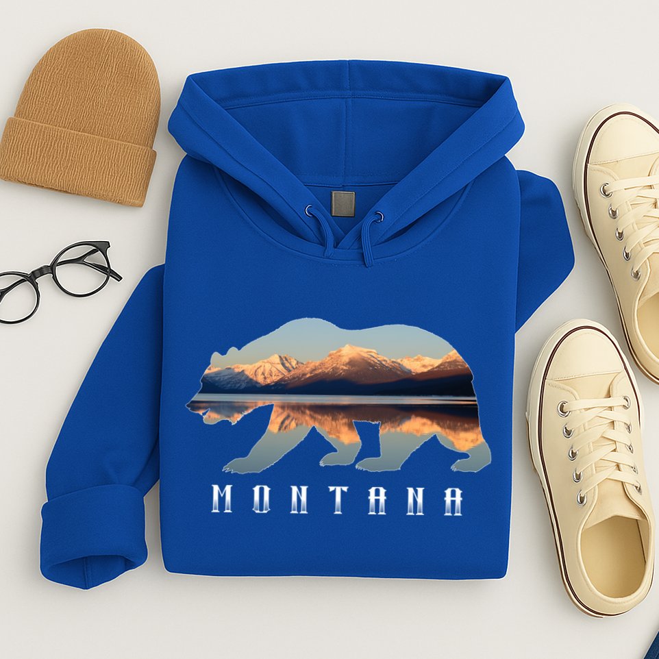 Montana Bear With Glacier National Park Lake Image Souvenir Hoodie