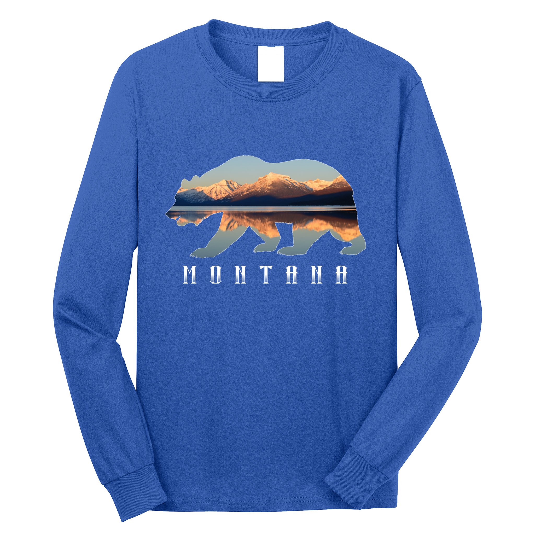 Montana Bear With Glacier National Park Lake Image Souvenir Long Sleeve Shirt