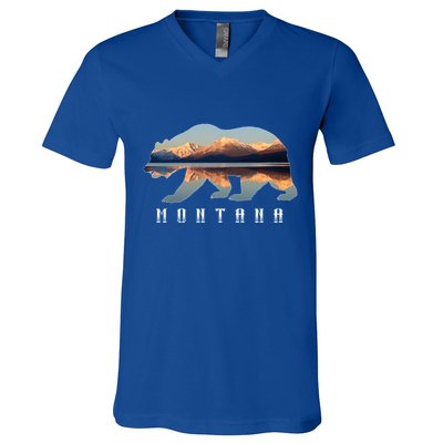 Montana Bear With Glacier National Park Lake Image Souvenir V-Neck T-Shirt