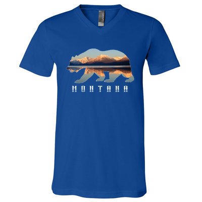 Montana Bear With Glacier National Park Lake Image Souvenir V-Neck T-Shirt