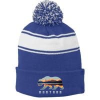 Montana Bear With Glacier National Park Lake Image Souvenir Stripe Pom Pom Beanie