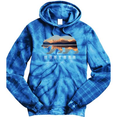 Montana Bear With Glacier National Park Lake Image Souvenir Tie Dye Hoodie