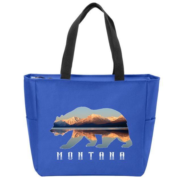 Montana Bear With Glacier National Park Lake Image Souvenir Zip Tote Bag