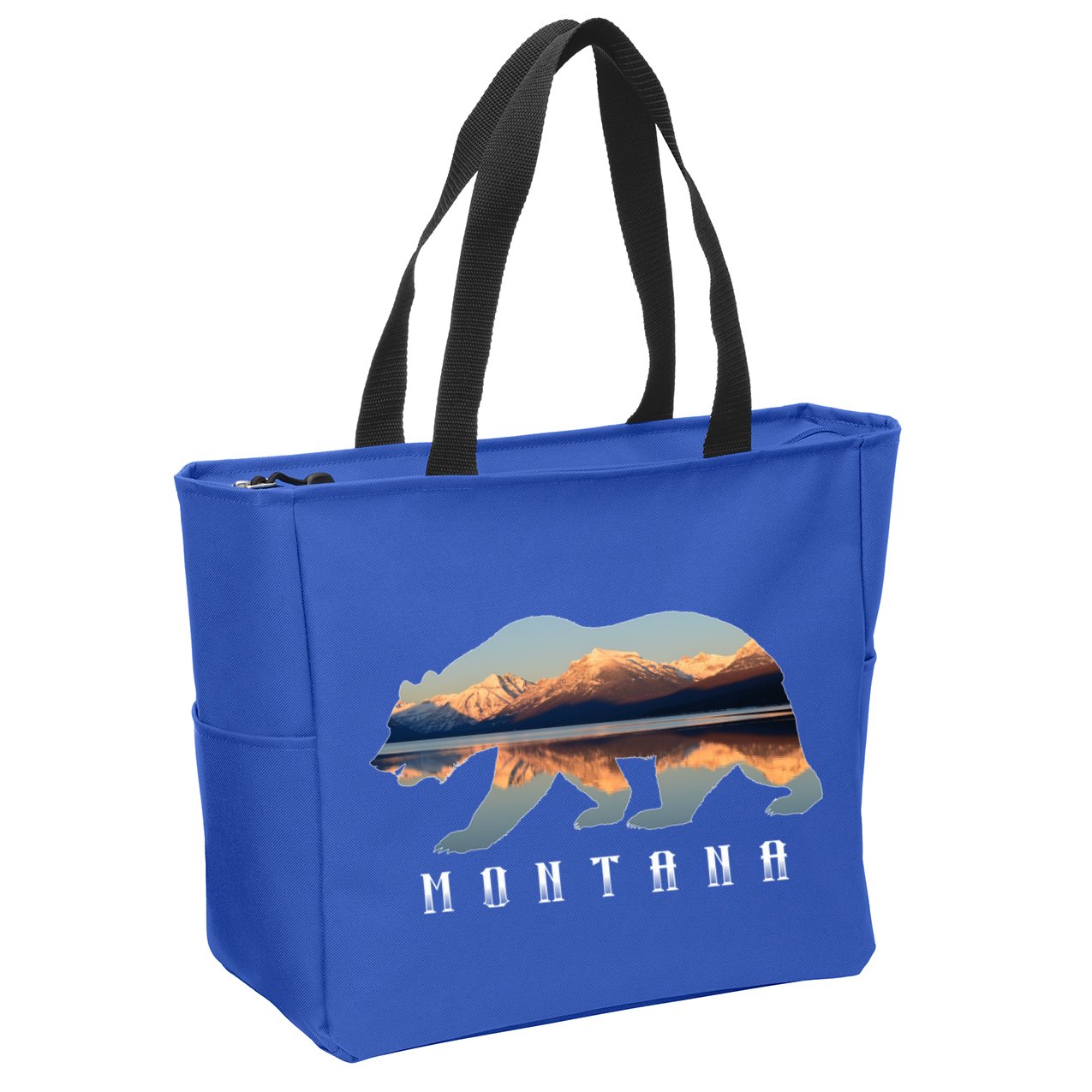 Montana Bear With Glacier National Park Lake Image Souvenir Zip Tote Bag