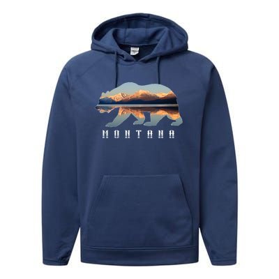 Montana Bear With Glacier National Park Lake Image Souvenir Performance Fleece Hoodie