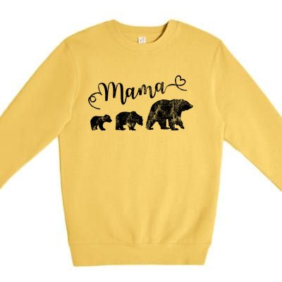 Mama Bear With 2 Best Mother Vintage Cute Gift Premium Crewneck Sweatshirt