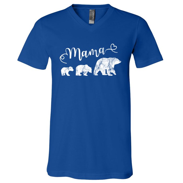 Mama Bear With 2 Best Mother Vintage Cute Gift V-Neck T-Shirt