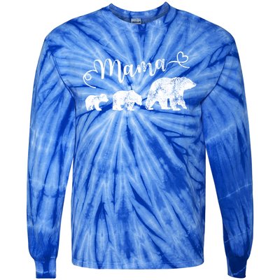 Mama Bear With 2 Best Mother Vintage Cute Gift Tie-Dye Long Sleeve Shirt