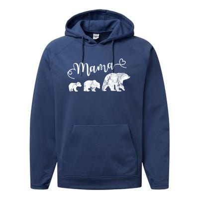 Mama Bear With 2 Best Mother Vintage Cute Gift Performance Fleece Hoodie