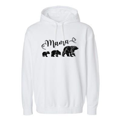 Mama Bear With 2 Best Mother Vintage Cute Gift Garment-Dyed Fleece Hoodie