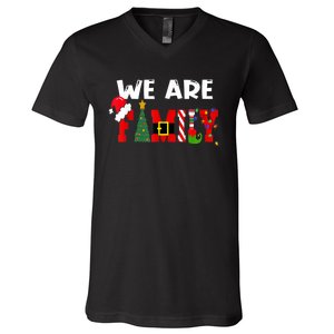 Merry & Bright We Are Family Christmas Matching Pajama V-Neck T-Shirt