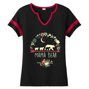 Mama Bear With 3 Cubs Funny Gift Floral Mothers Day Ladies Halftime Notch Neck Tee