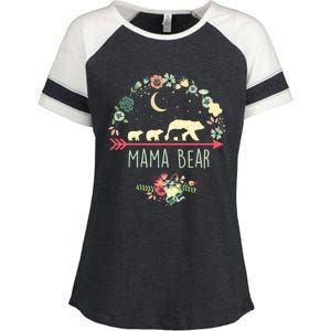 Mama Bear With 3 Cubs Funny Gift Floral Mothers Day Enza Ladies Jersey Colorblock Tee