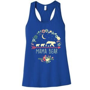 Mama Bear With 3 Cubs Funny Gift Floral Mothers Day Women's Racerback Tank