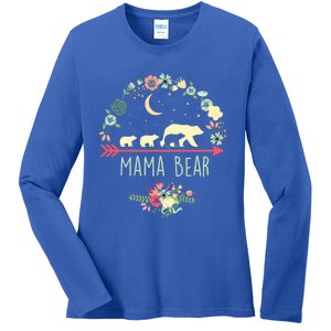 Mama Bear With 3 Cubs Funny Gift Floral Mothers Day Ladies Long Sleeve Shirt