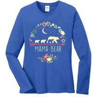 Mama Bear With 3 Cubs Funny Gift Floral Mothers Day Ladies Long Sleeve Shirt