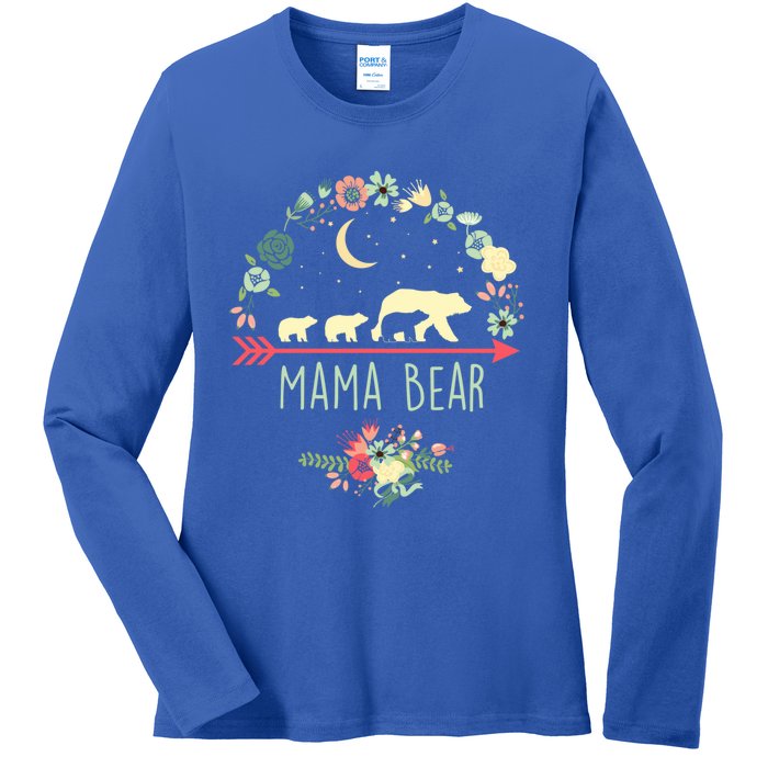 Mama Bear With 3 Cubs Funny Gift Floral Mothers Day Ladies Long Sleeve Shirt