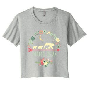 Mama Bear With 3 Cubs Funny Gift Floral Mothers Day Women's Crop Top Tee