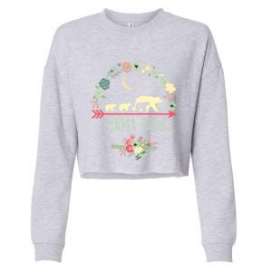 Mama Bear With 3 Cubs Funny Gift Floral Mothers Day Cropped Pullover Crew