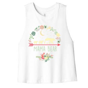 Mama Bear With 3 Cubs Funny Gift Floral Mothers Day Women's Racerback Cropped Tank