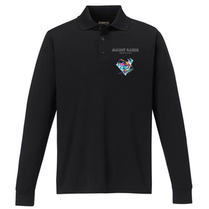 Mount Baker Washington Retro Skier Performance Long Sleeve Polo