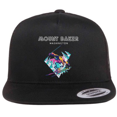 Mount Baker Washington Retro Skier Flat Bill Trucker Hat