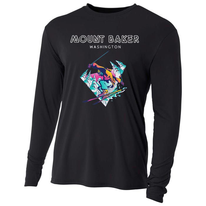 Mount Baker Washington Retro Skier Cooling Performance Long Sleeve Crew