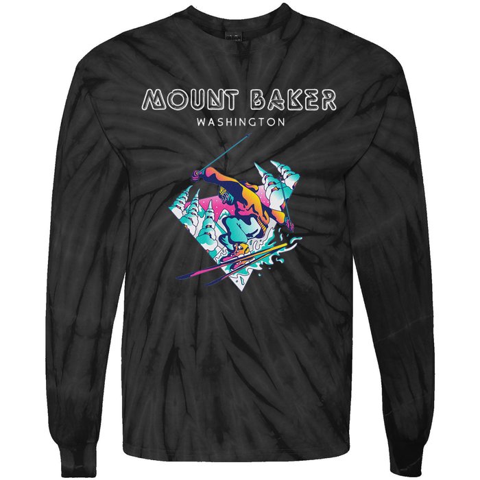 Mount Baker Washington Retro Skier Tie-Dye Long Sleeve Shirt