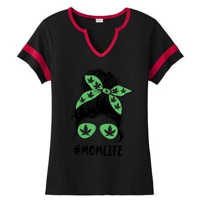 Messy Bun Weed Mom Life Weed Gift For Cannabis Mom Life Mother's Day Ladies Halftime Notch Neck Tee